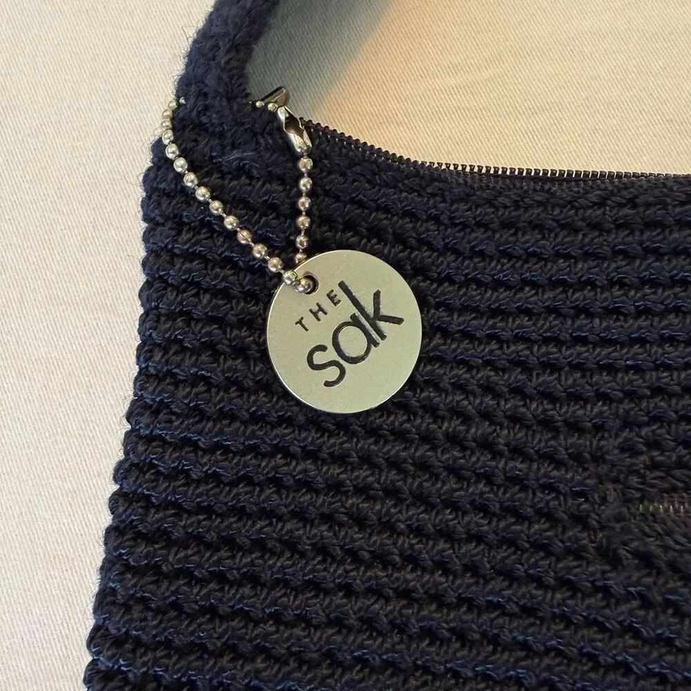 The Sak Navy Blue Crochet Shoulder Bag | Knit Hobo Purse | Zipper Closure - Picture 10 of 12